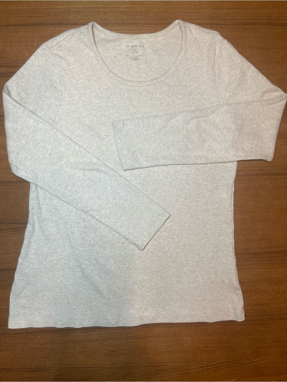 Oat Heather Women’s Long Sleeve Scoop Neck Top - Petite Small